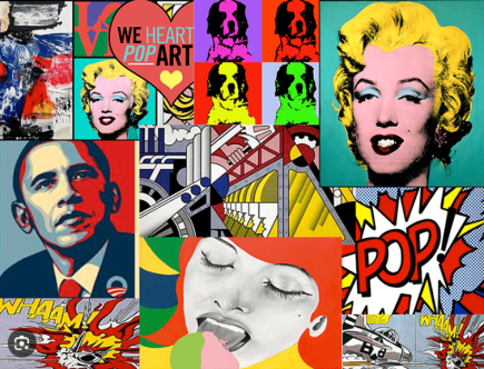 Foto de um quadro com ´várias colagens de personagens importantes da cultura pop.